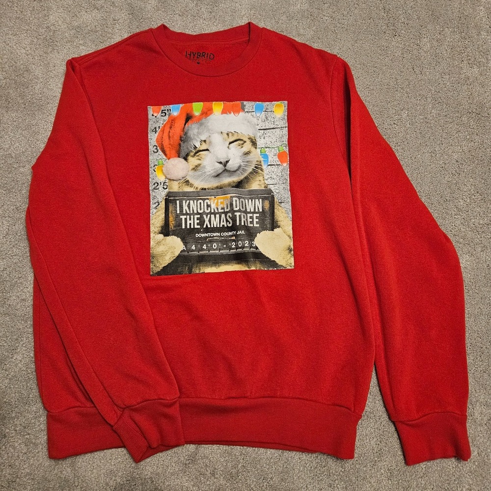 Women's/Junior's M‎ Christmas Cat Sweatshirt "I Knocked Down The Xmas Tree"